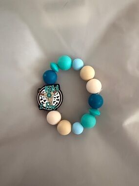 Turquoise & Cream Beaded Stretch Key Chain/ Bracelet - Wild & Free Charm
